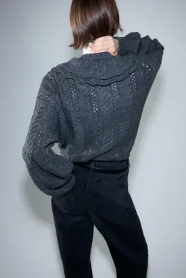 Gilet en maille torsadée avec col - Gris foncé — photo 3