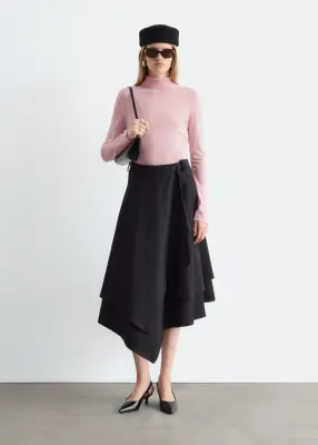 Haut à col polo en laine mérinos - Rose — photo 1