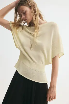 Top en maille avec encolure bateau - Jaune clair — photo 2