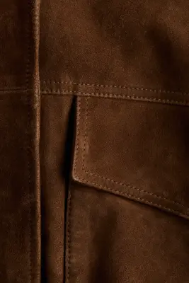 Veste oversize en cuir velours - Marron — photo 3