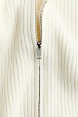 Gilet zippé en maille côtelée - Crème — photo 4