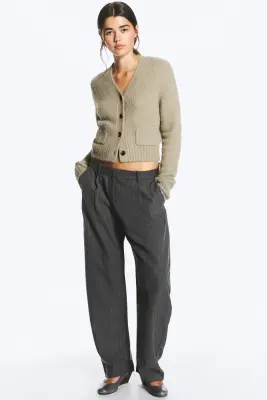 Cardigan côtelé à col en V - Taupe cendré — photo 1