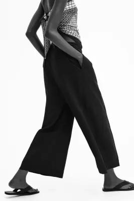 Pantalon 7/8 en lin mélangé - Noir — photo 3