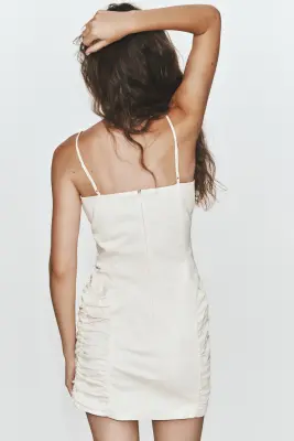 Robe froncée à bretelles fines - Crème — photo 2