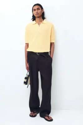 Polo Regular Fit en maille torsadée - Jaune — photo 1