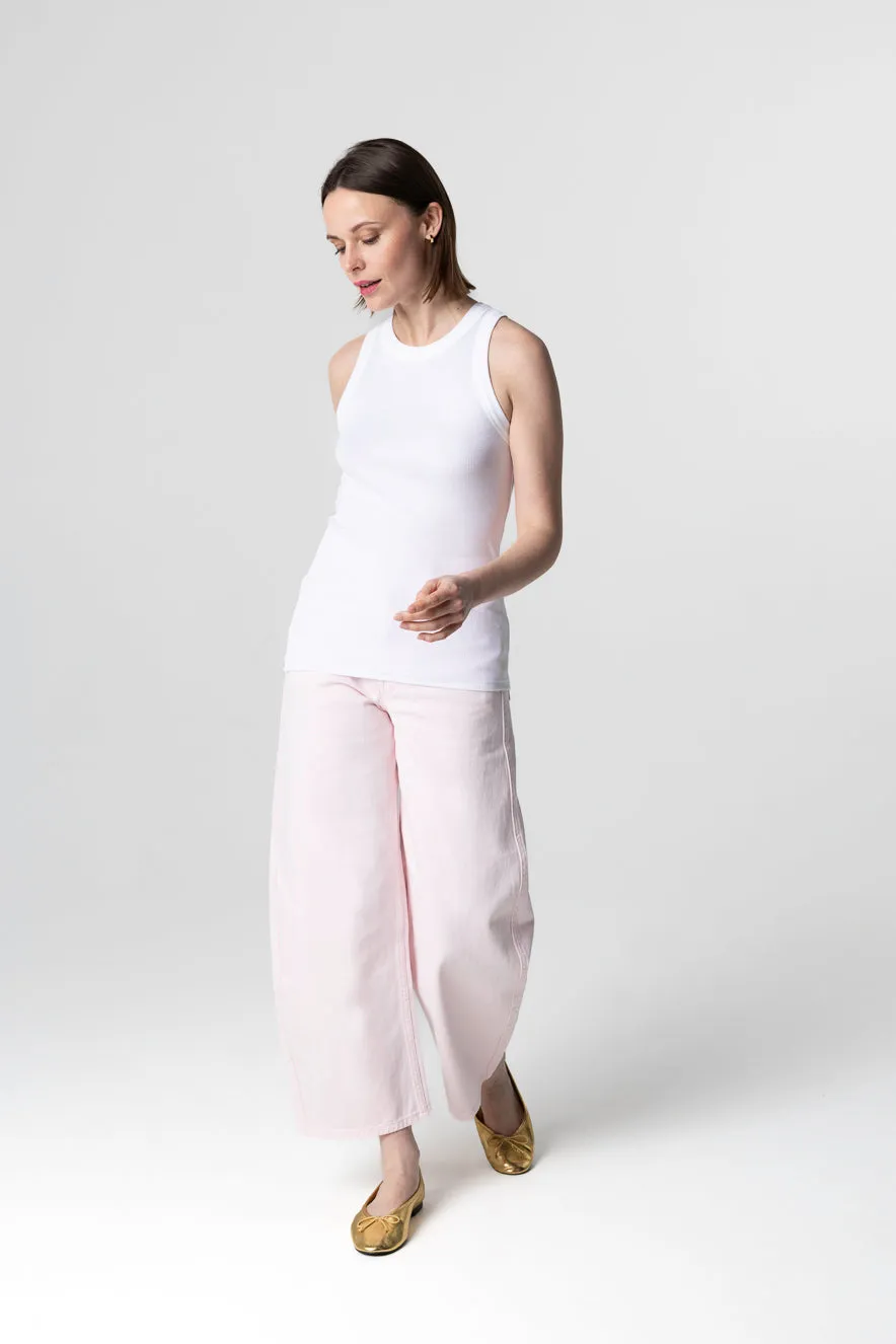Débardeur Blanc Col Rond Sans Manches en Viscose / Elasthanne
