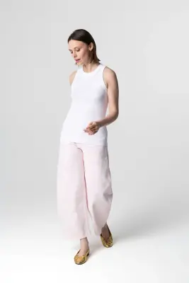 Débardeur Blanc Col Rond Sans Manches en Viscose / Elasthanne