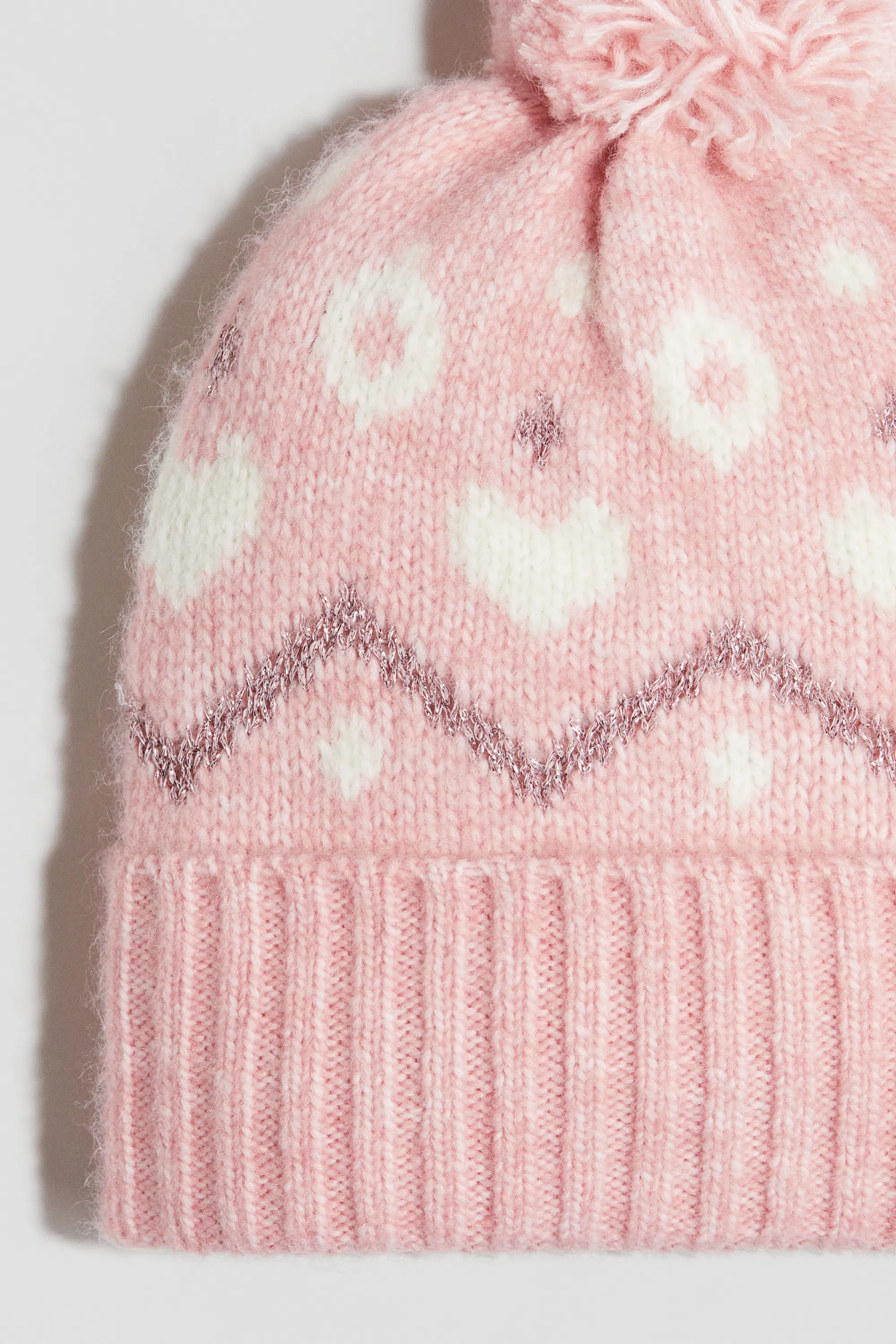 Bonnet à pompon en maille jacquard - Rose/motif