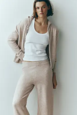 Pantalon large en maille - Beige clair chiné — photo 2