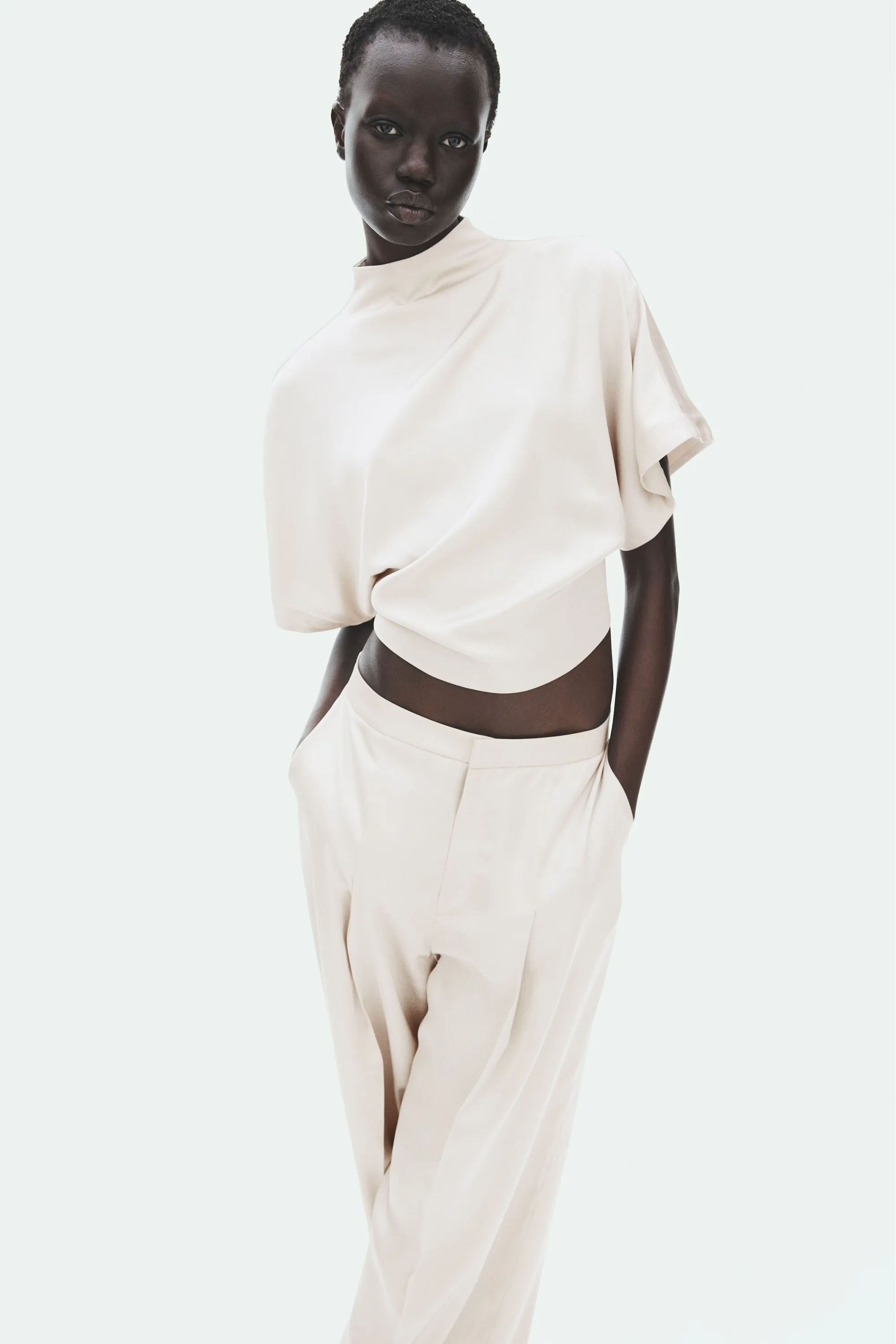 Pantalon loose en satin - Beige clair