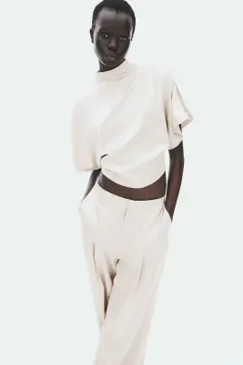 Pantalon loose en satin - Beige clair — photo 1