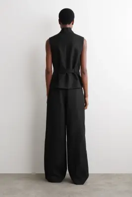 PANTALON LARGE EN LIN MÉLANGÉ DÉCONTRACTÉ - NOIR CHINÉ — photo 3