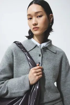 Pull façon polo en laine - Gris chiné — photo 1