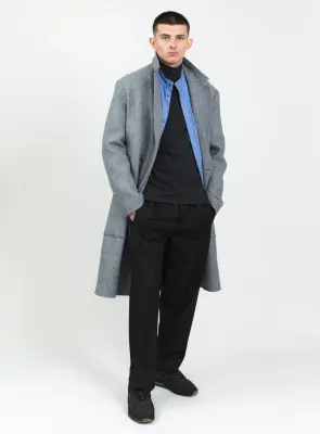 Bathrobe Coat in Light Gray 100% Italian Wool — photo 5