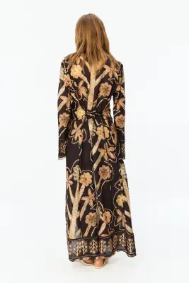 Floral-print tie-detail kaftan dress - Noir/fleuri — photo 2