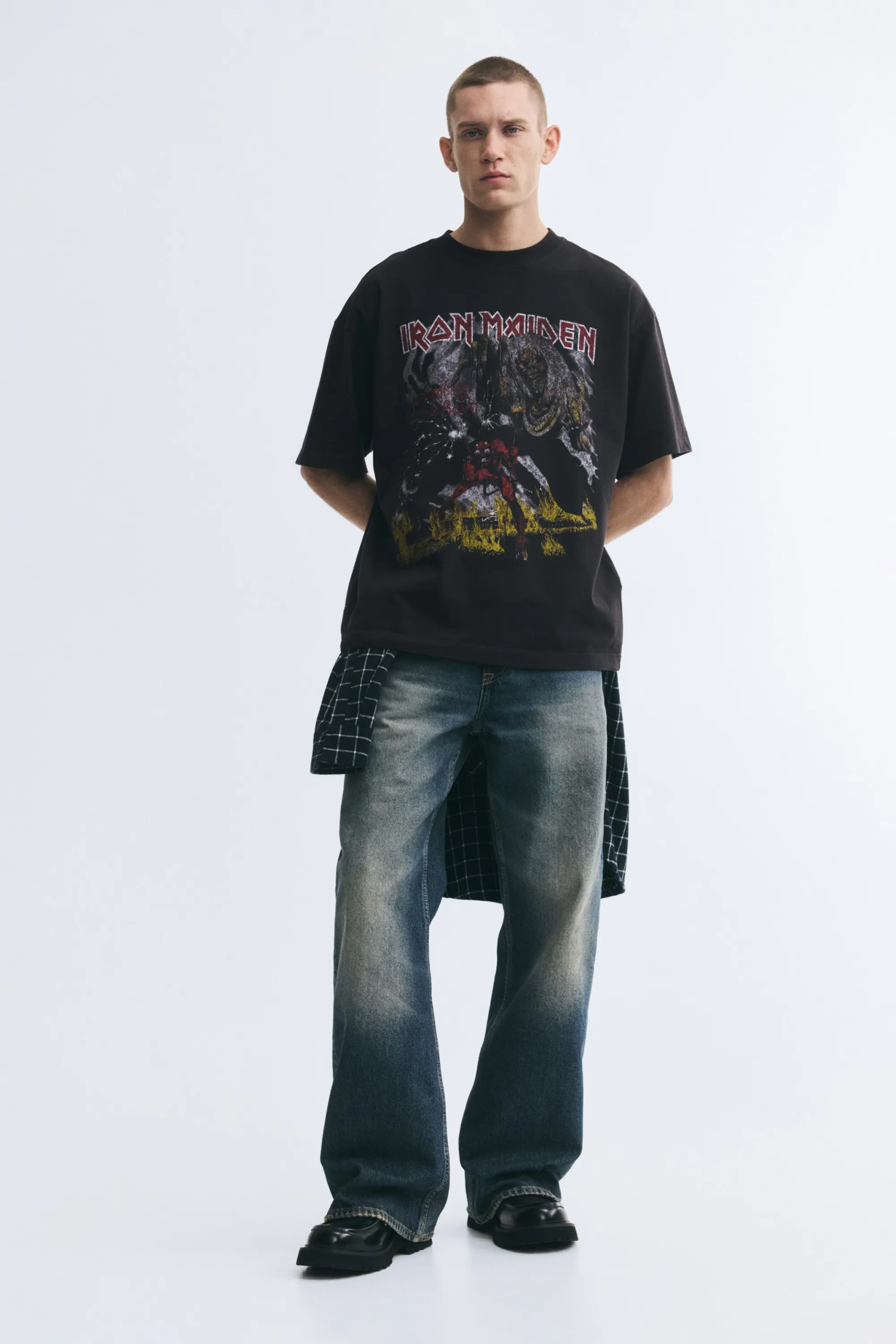 T-shirt Oversized Fit - Noir délavé/Iron Maiden