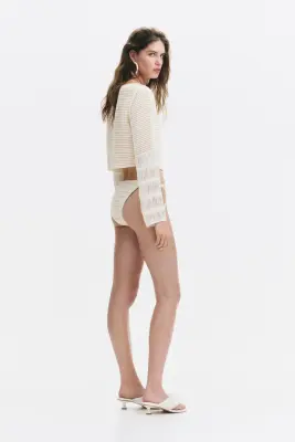 Top façon crochet avec encolure bateau - Crème — photo 2
