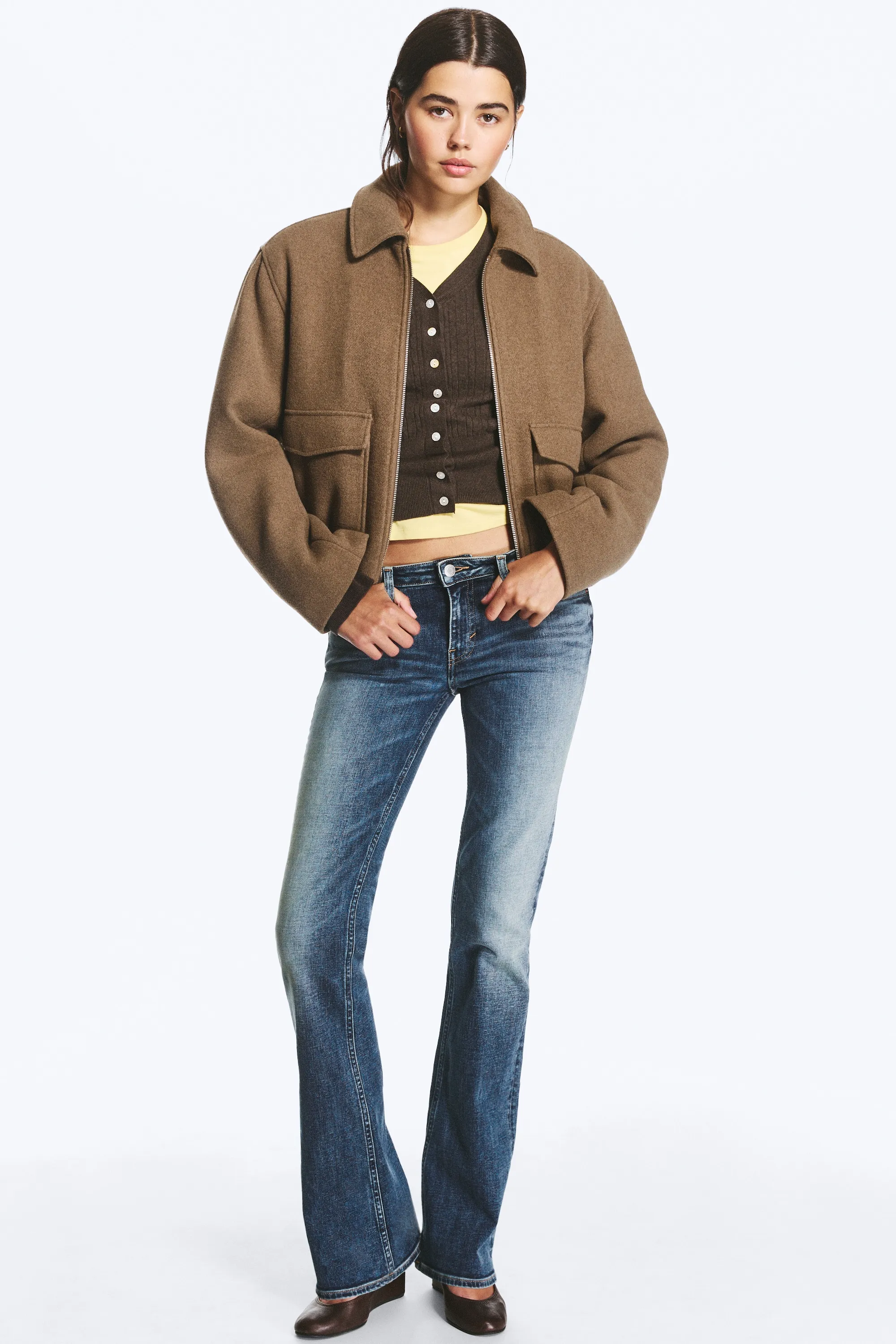 Veste zippée carrée courte - Marron doux