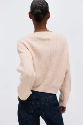 Pull oversize à encolure bateau - Rose pêche clair — photo 4