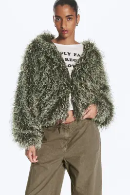 Sweat à capuche zippé en fourrure - Vert kaki foncé — photo 3