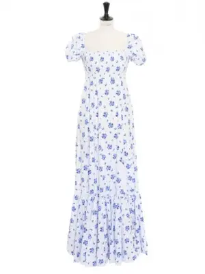 Robe longue en coton blanc fleuri bleu Prix boutique 725€ Taille XS — photo 1