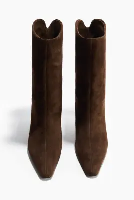 Bottes à talon en cuir velours - Marron foncé — photo 2