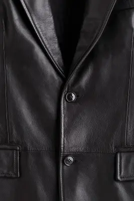 Veste en cuir à fermeture droite - Marron foncé — photo 5
