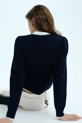 Pull à manches bouffantes - Bleu marine — photo 2