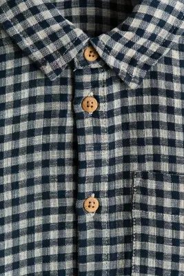 Chemise en mousseline de coton - Bleu marine/vichy — photo 3