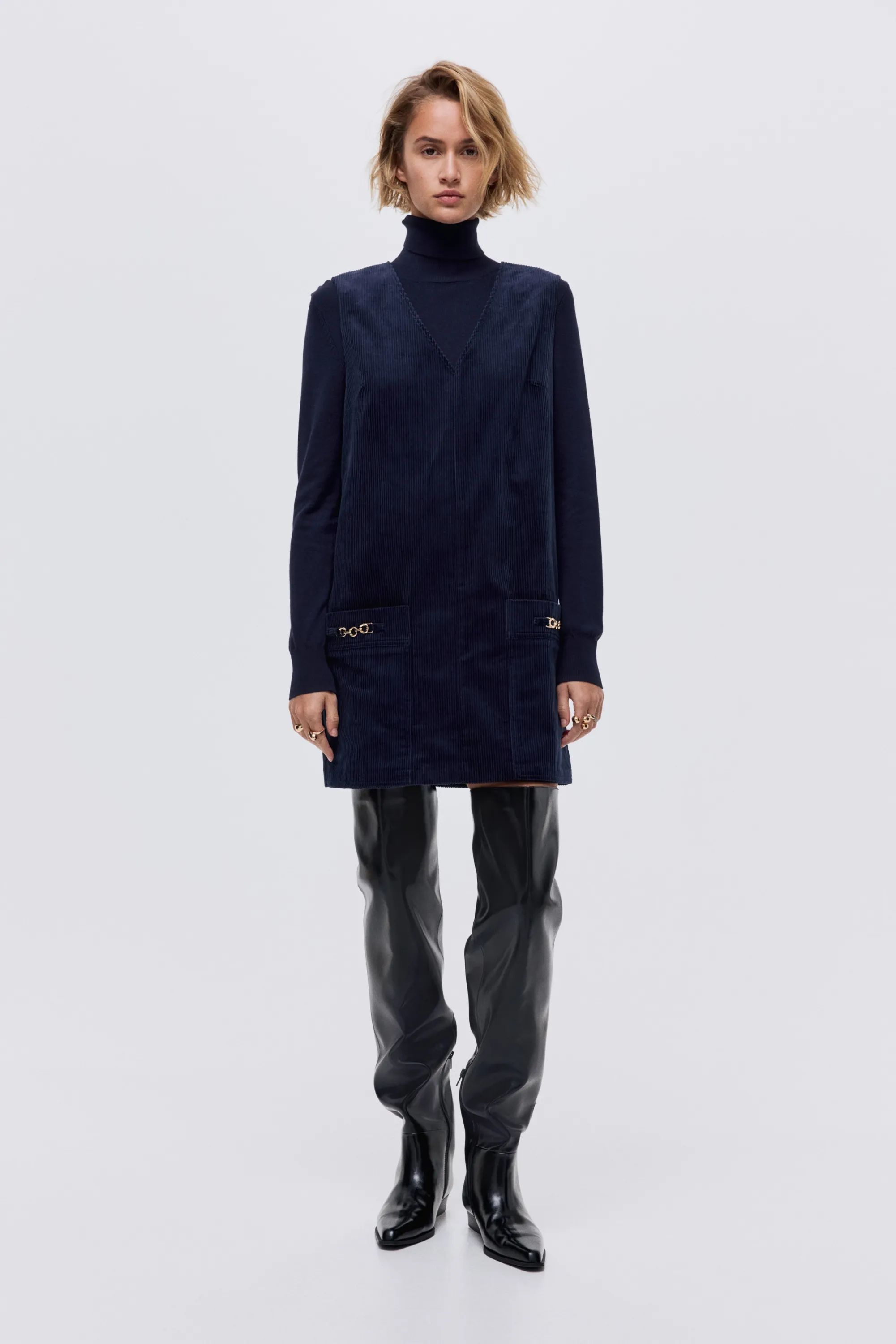 Robe droite en velours côtelé - Bleu marine