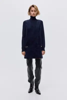Robe droite en velours côtelé - Bleu marine — photo 1