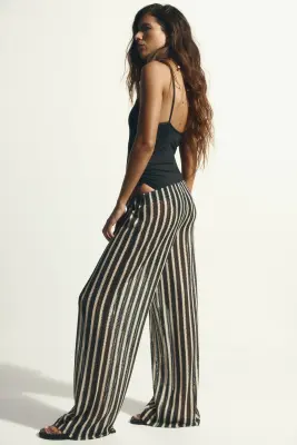 Pantalon de plage à jambes droites - Noir/rayures crème — photo 3