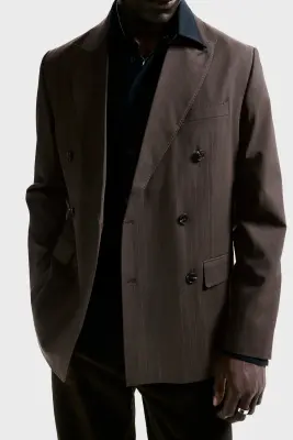 Veste Regular Fit à fermeture croisée - Marron/rayures tennis — photo 2