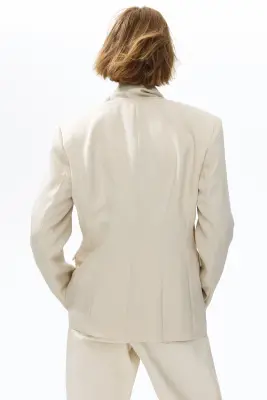 Blazer sans revers avec écharpe - Beige clair — photo 3