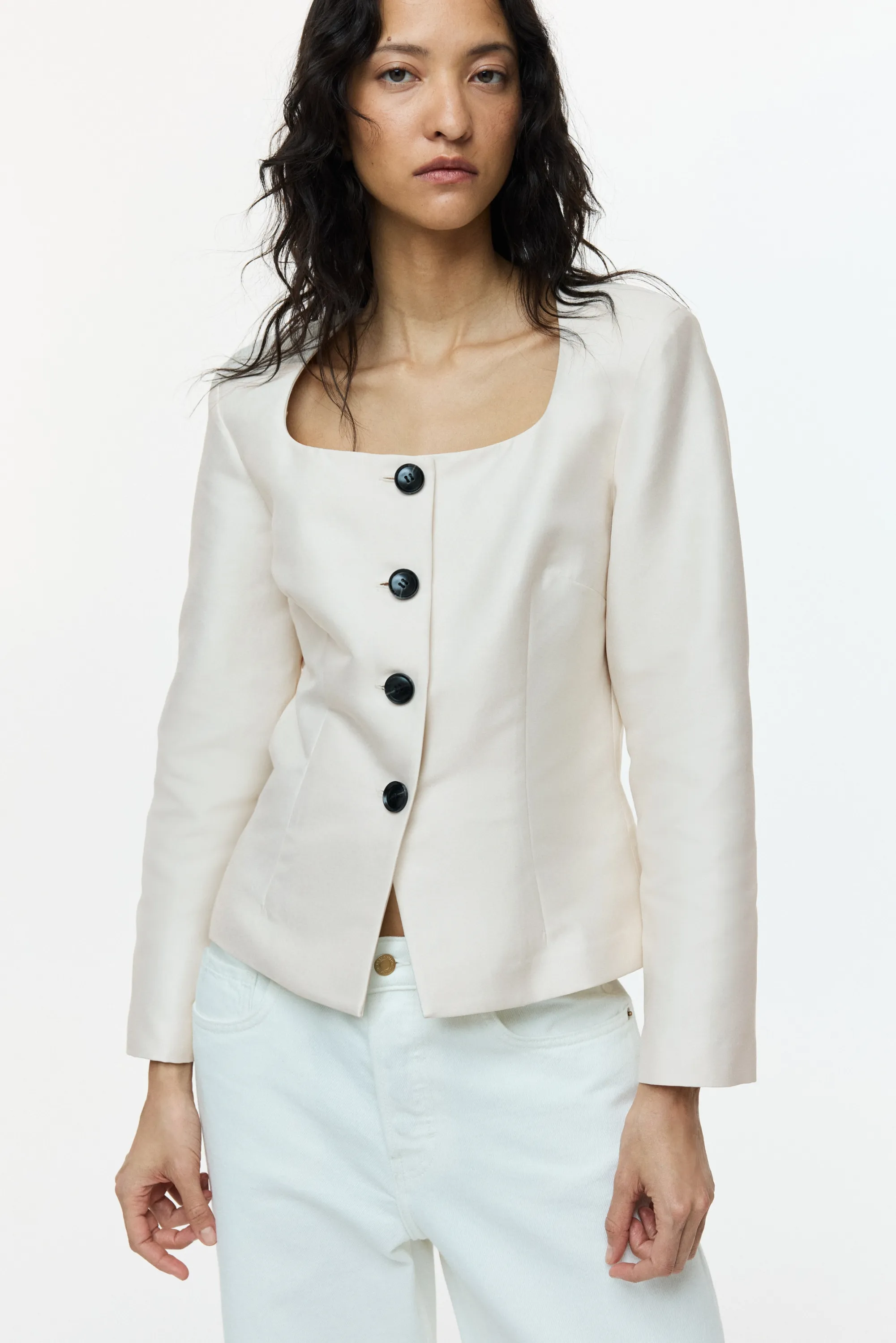 Blazer à encolure carrée - Beige clair