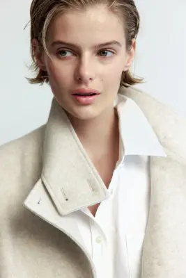 Veste à col entonnoir en feutre - Beige clair — photo 4