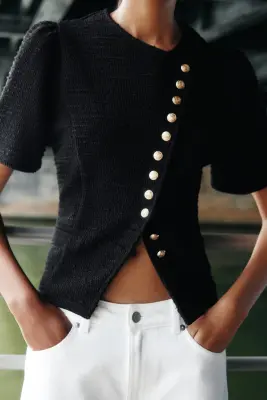 Top en maille avec manches bouffantes - Noir — photo 2