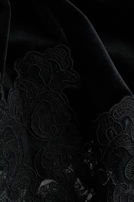 Top de pyjama en velours maille avec dentelle - Noir — photo 4