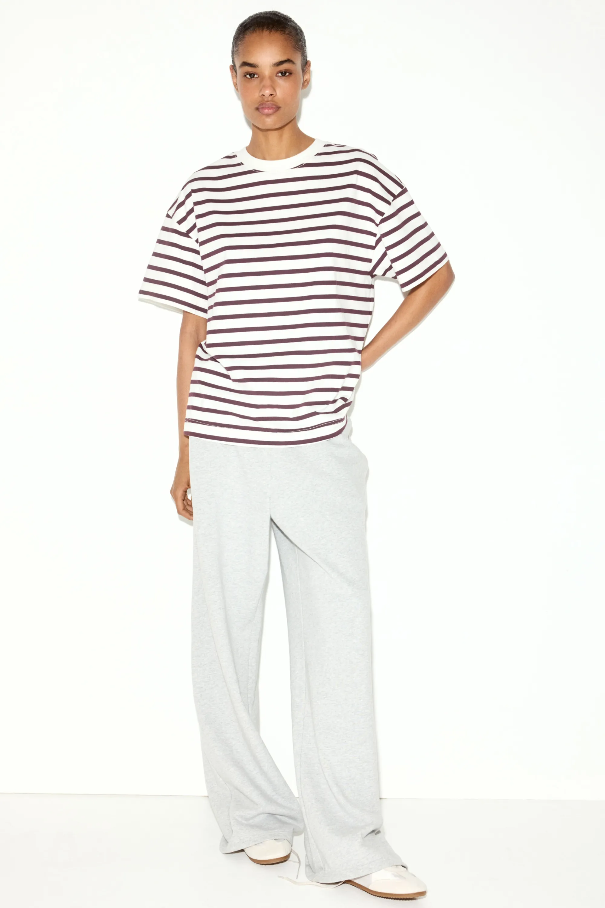 T-shirt oversize - Bordeaux/rayures blanches