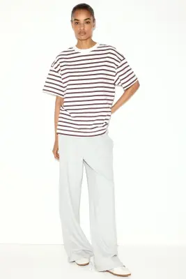 T-shirt oversize - Bordeaux/rayures blanches — photo 1