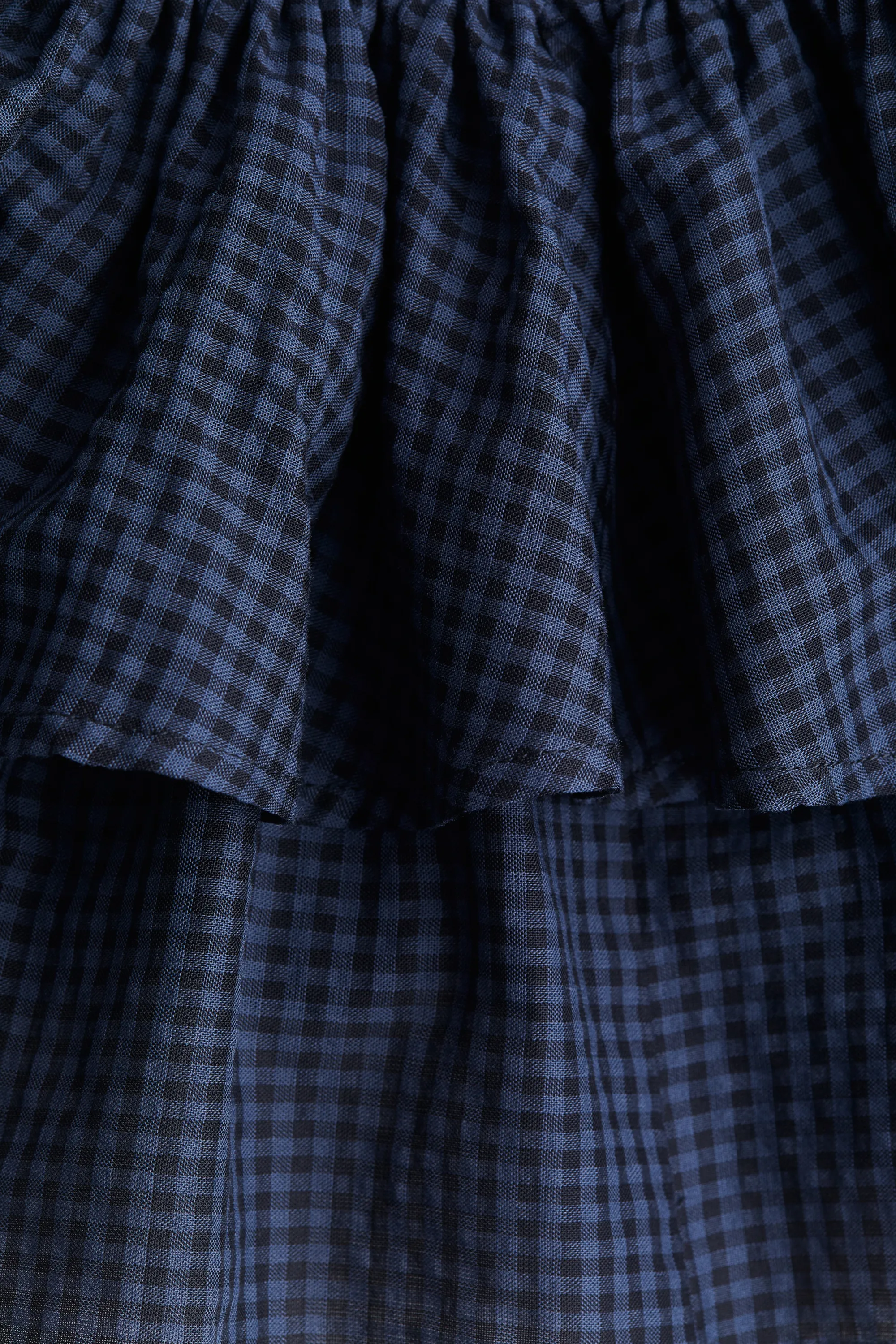 Jupe à étages avec cordon de serrage - Bleu foncé/vichy