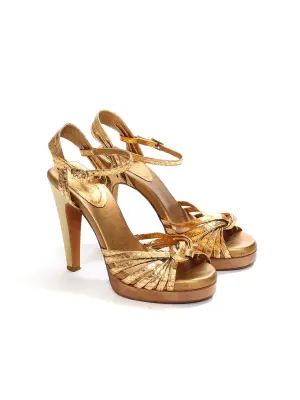 Sandales salomé à talon en python doré Prix boutique 650€ Taille 36 — photo 3