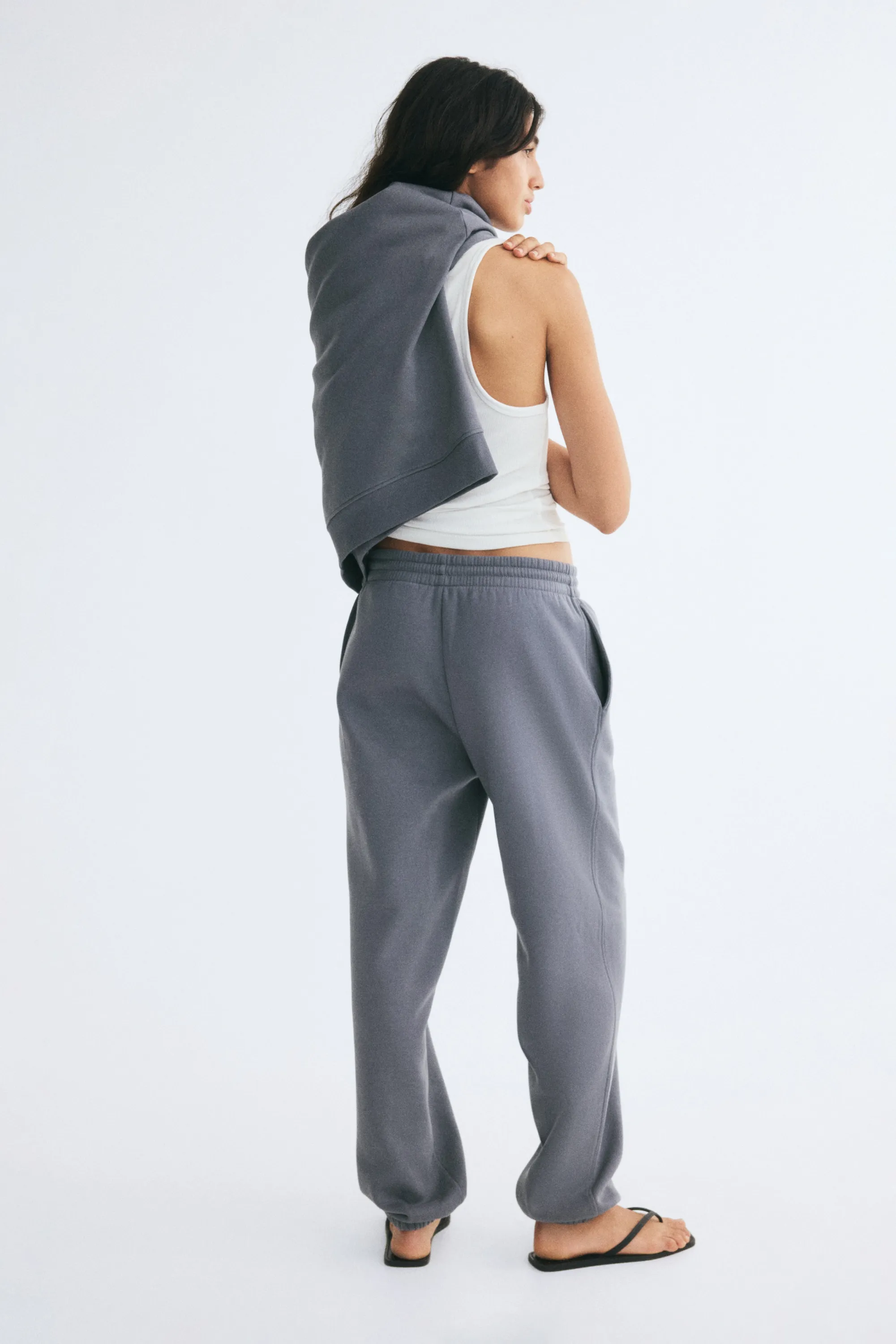 Pantalon en molleton de coton mélangé - Gris foncé