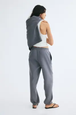Pantalon en molleton de coton mélangé - Gris foncé — photo 1