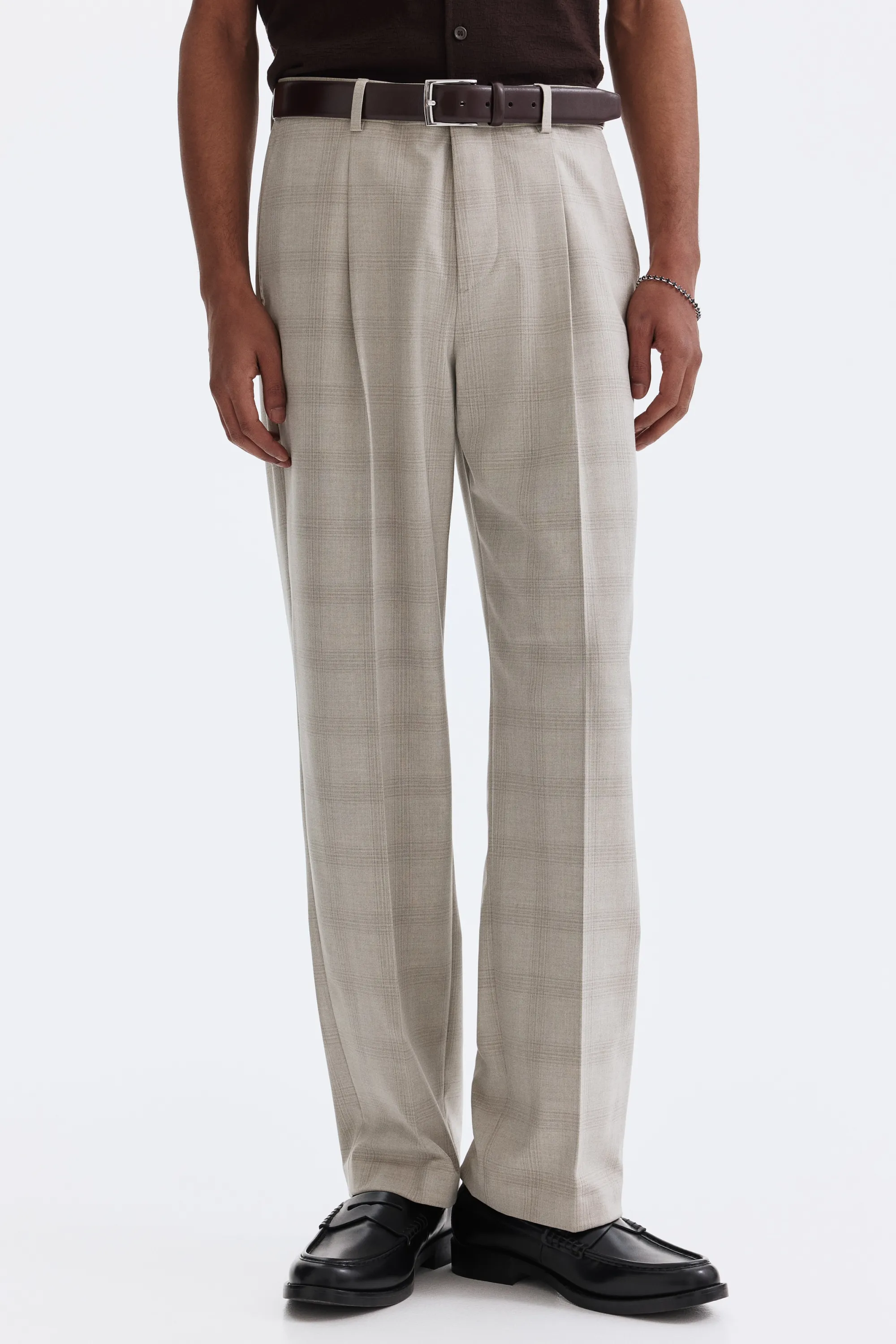 Pantalon chic Regular Fit - Beige/carreaux