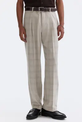 Pantalon chic Regular Fit - Beige/carreaux — photo 1