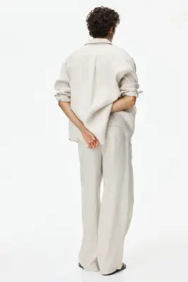 Loose Fit Linen trousers - Beige clair — photo 3