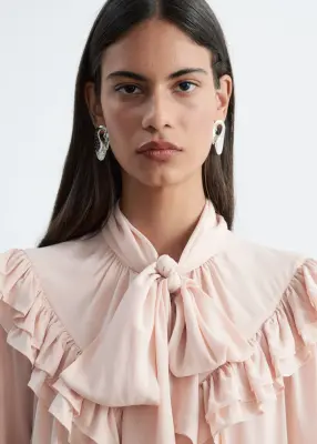 Blouse à volants avec foulard - Beige — photo 3