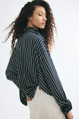 Chemise loose en twill - Bleu marine/rayé — photo 3