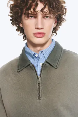 Sweat quart-zippé - Vert foncé délavé — photo 1